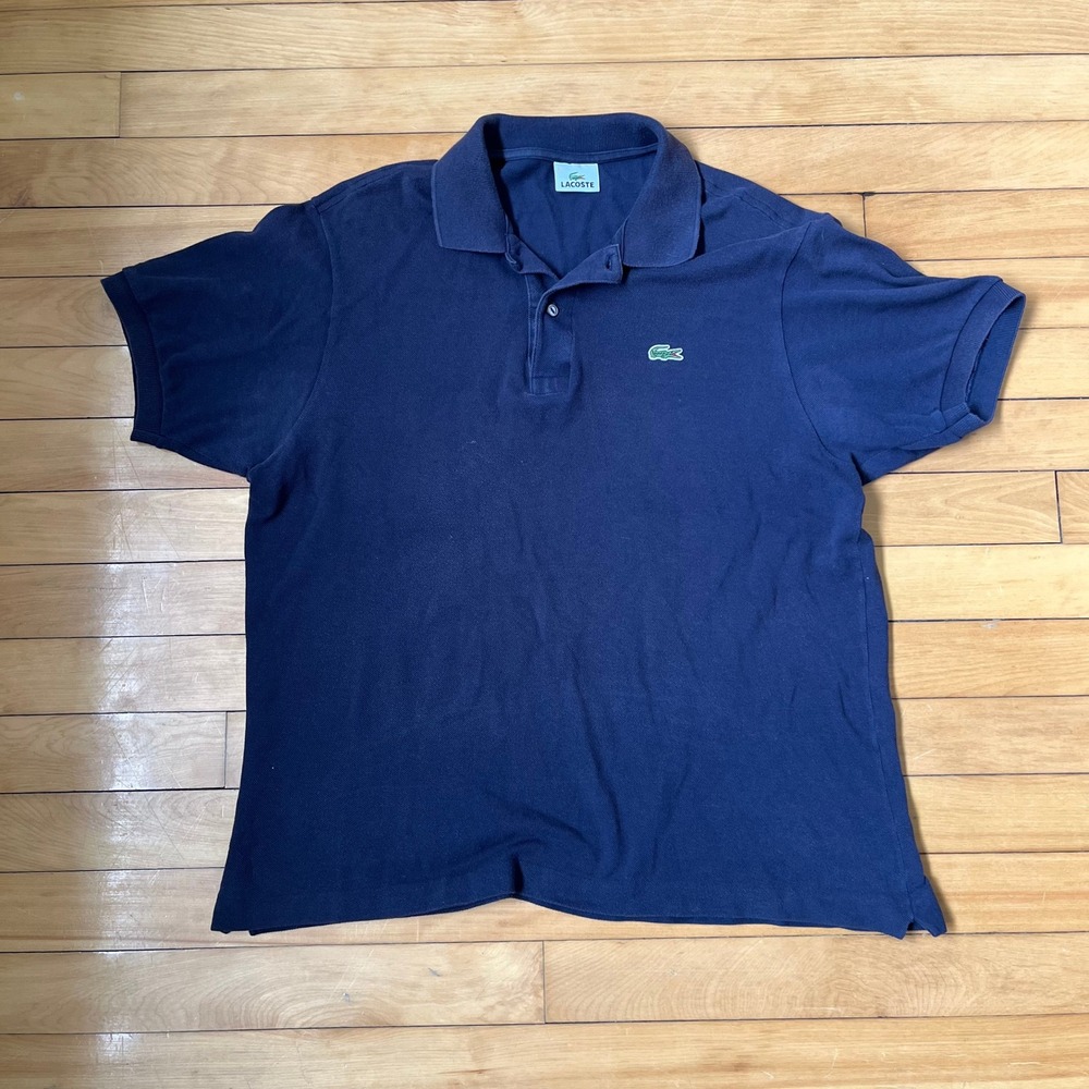 Lacoste Mens Navy Blue Short Sleeve Pique Cotton Polo Shirt Size 5 Large Logo